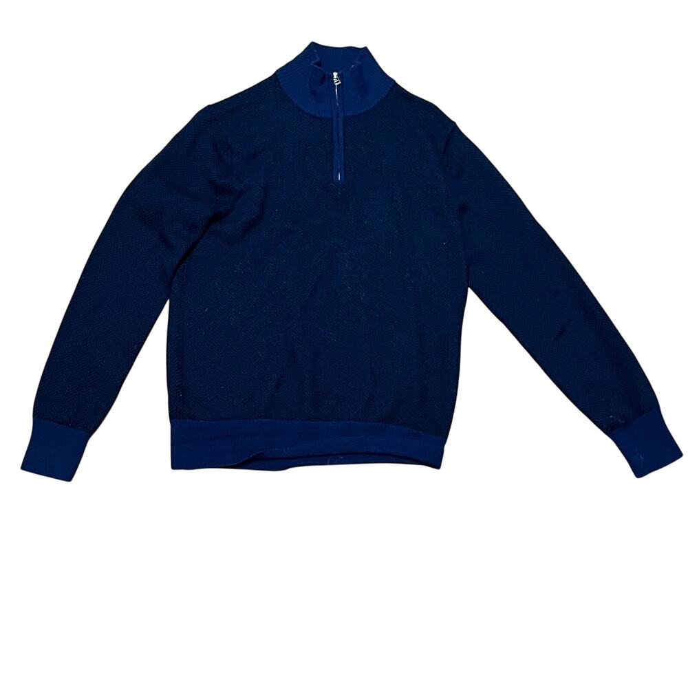 Merino Wool Sweater Men Slim Small Bonobos Extra Fine 1/4 Zip Blue Black Zip Zag